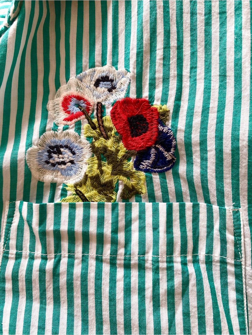 Maeve Green Stripe Embroidered Pocket Button-Up Shirt - Picture 3 of 5